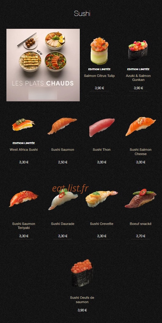 Carte et menu de Sushi Shop à Villeneuve d'Ascq — Les sushis