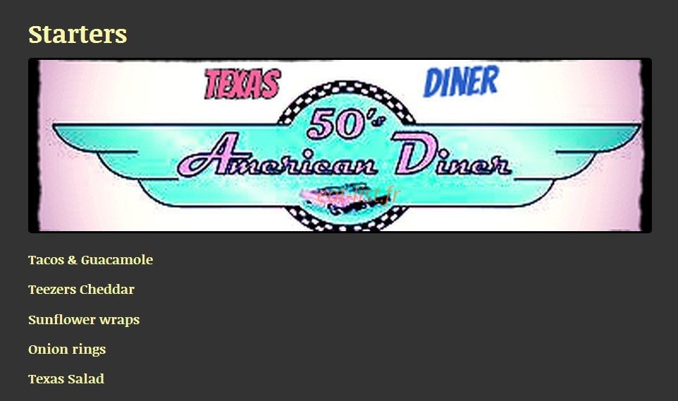 Texas Diner — carte page 1