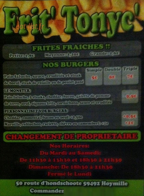 La frit tonyc — carte page 1