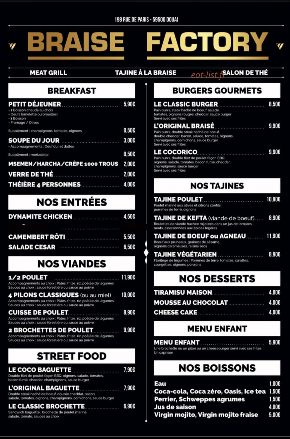 Braise Factory — carte page 1