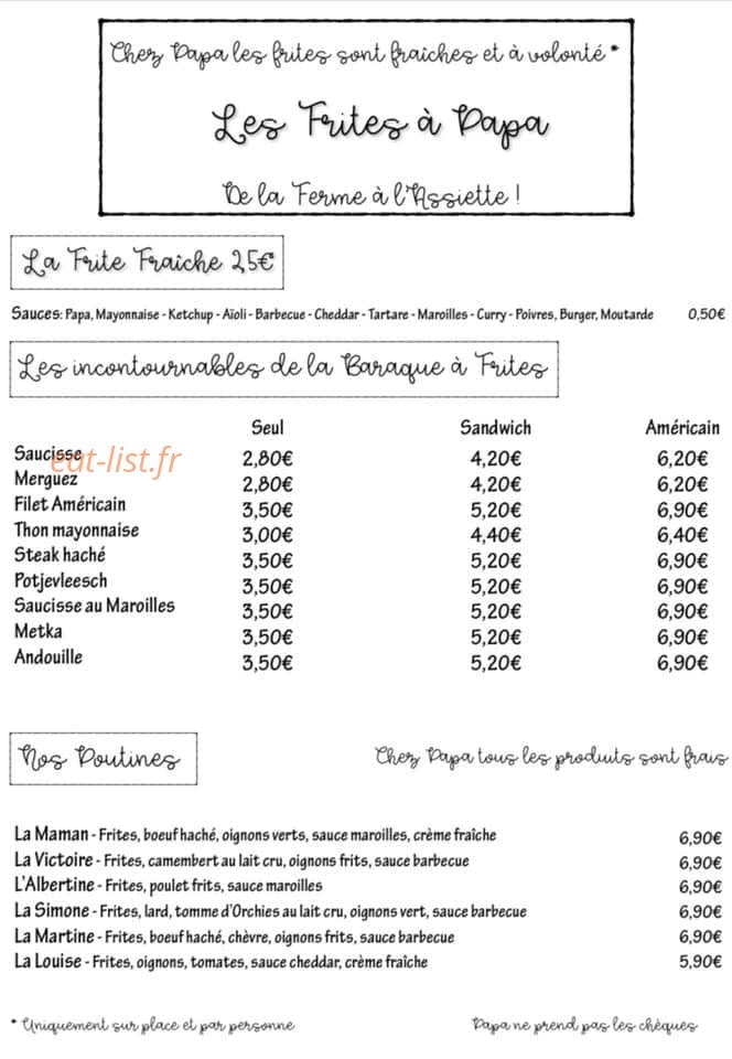 Les frites à papa — carte page 1