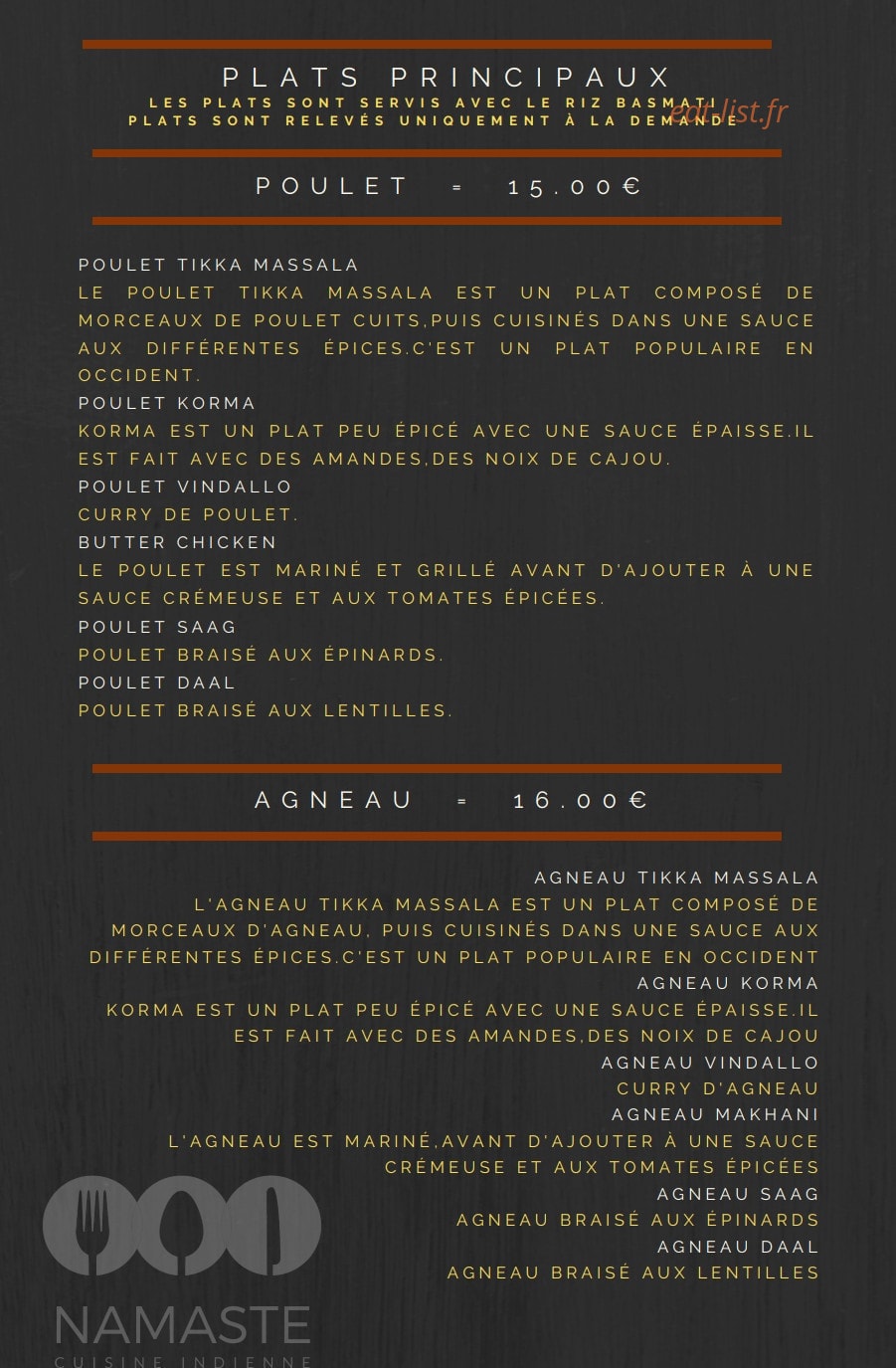 Namaste — carte page 3