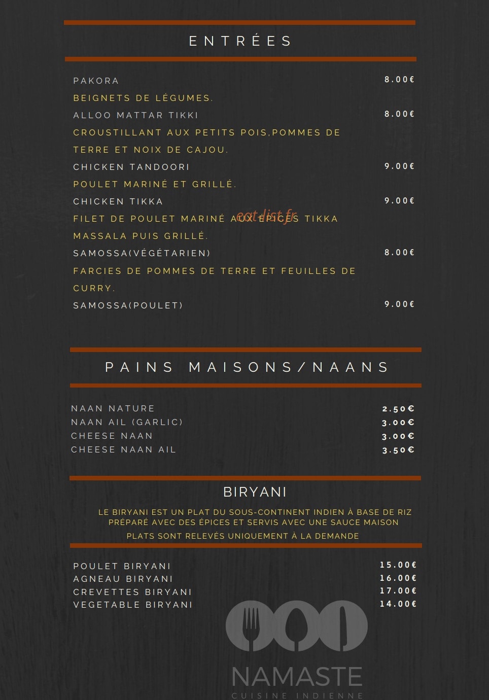 Namaste — carte page 2