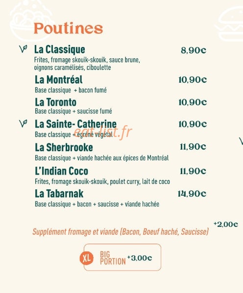 Poutine Shack — carte page 1