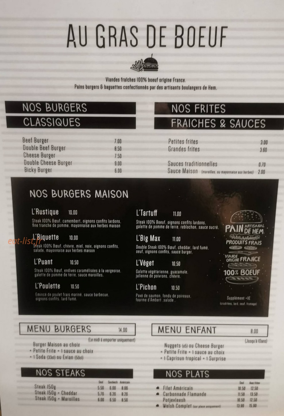 Au Gras De Bœuf — carte page 1