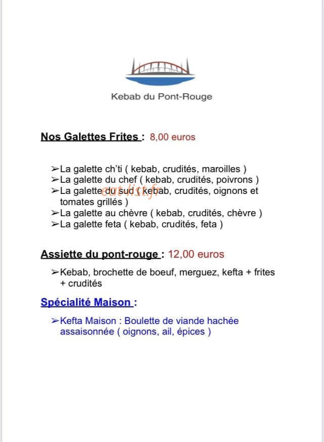 Kebab du Pont Rouge — carte page 1