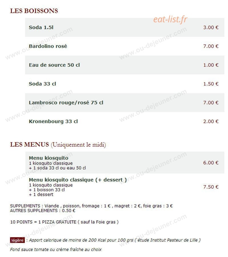 Le Kiosque à Pizzas — carte page 3