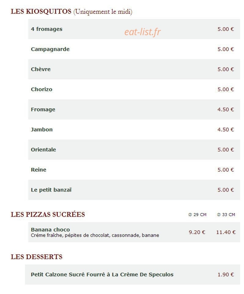 Le Kiosque à Pizzas — carte page 2