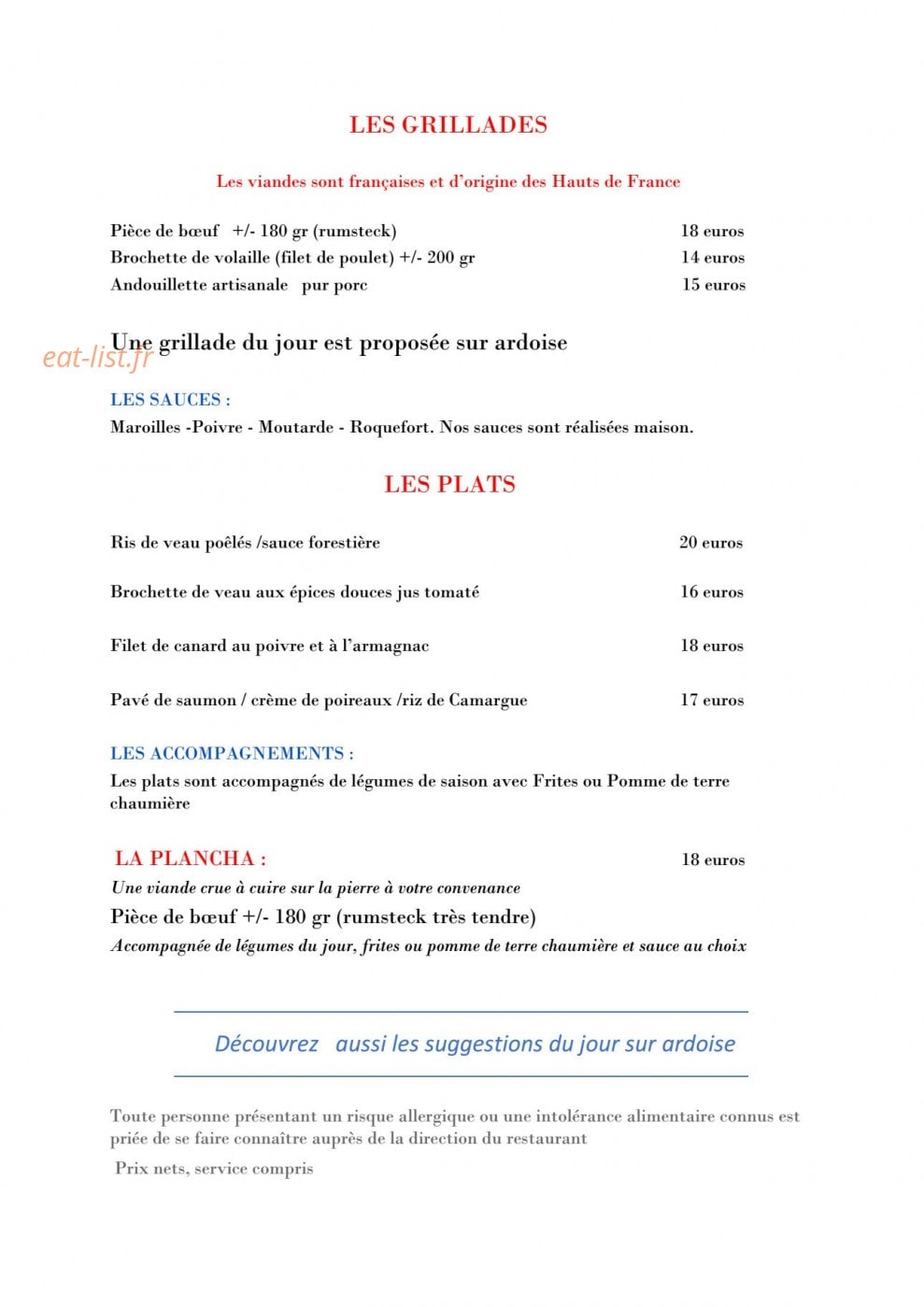 Au Plaisir Gustatif — carte page 3