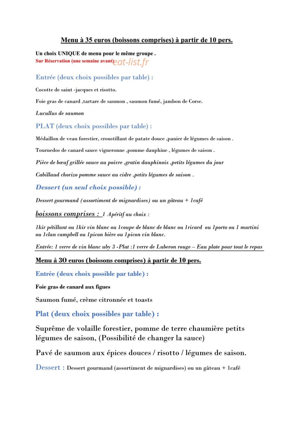 Au Plaisir Gustatif — carte page 2