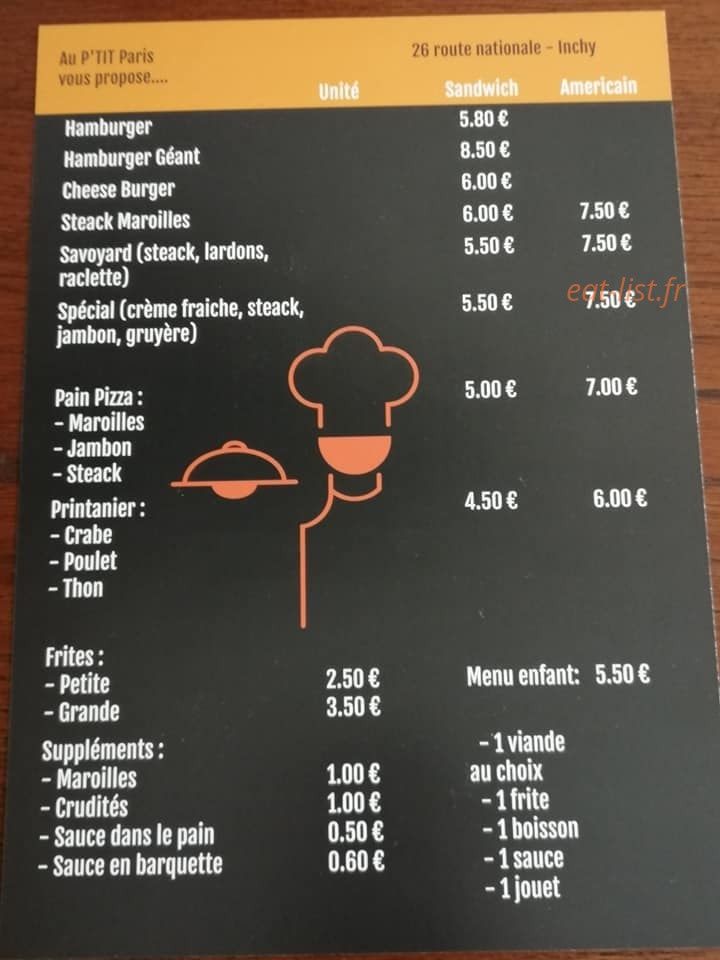 Au p'tit Paris — carte page 2