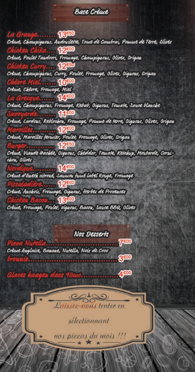La Grange aux pizzas — carte page 2