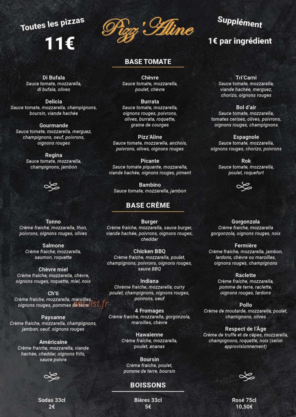 Pizz’Aline — carte page 1