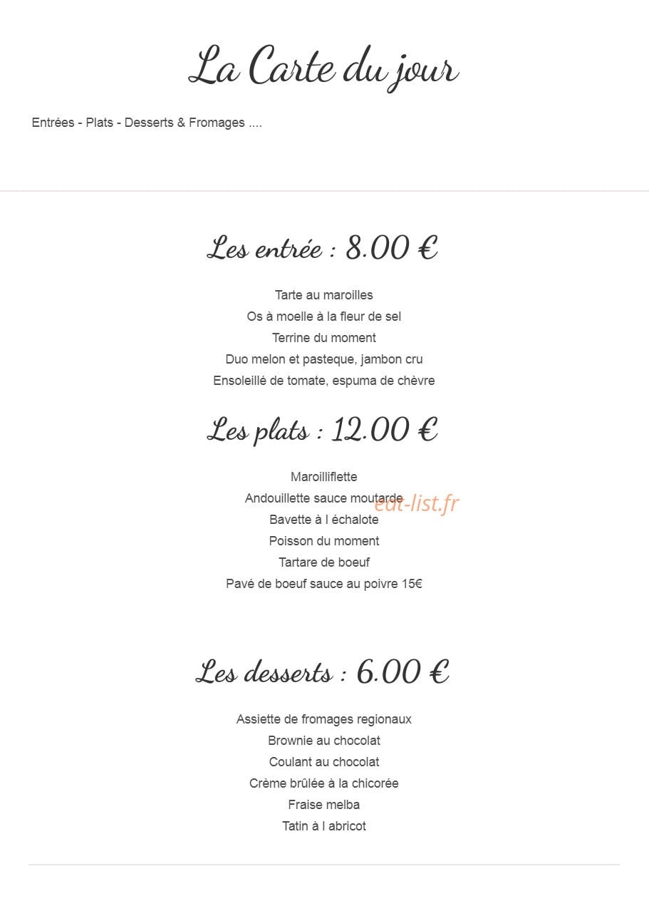 L’Estaminet — carte page 1