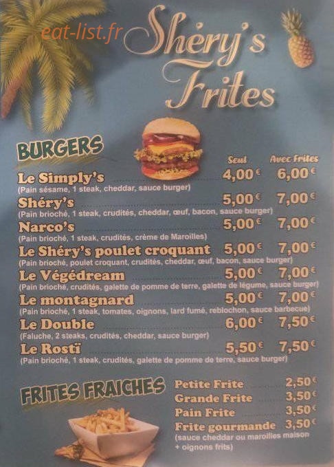 Shery's Frites — carte page 1