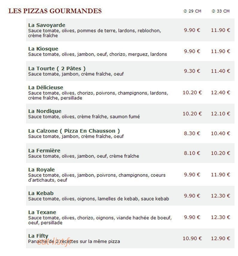 Le Kiosque à Pizzas — carte page 2