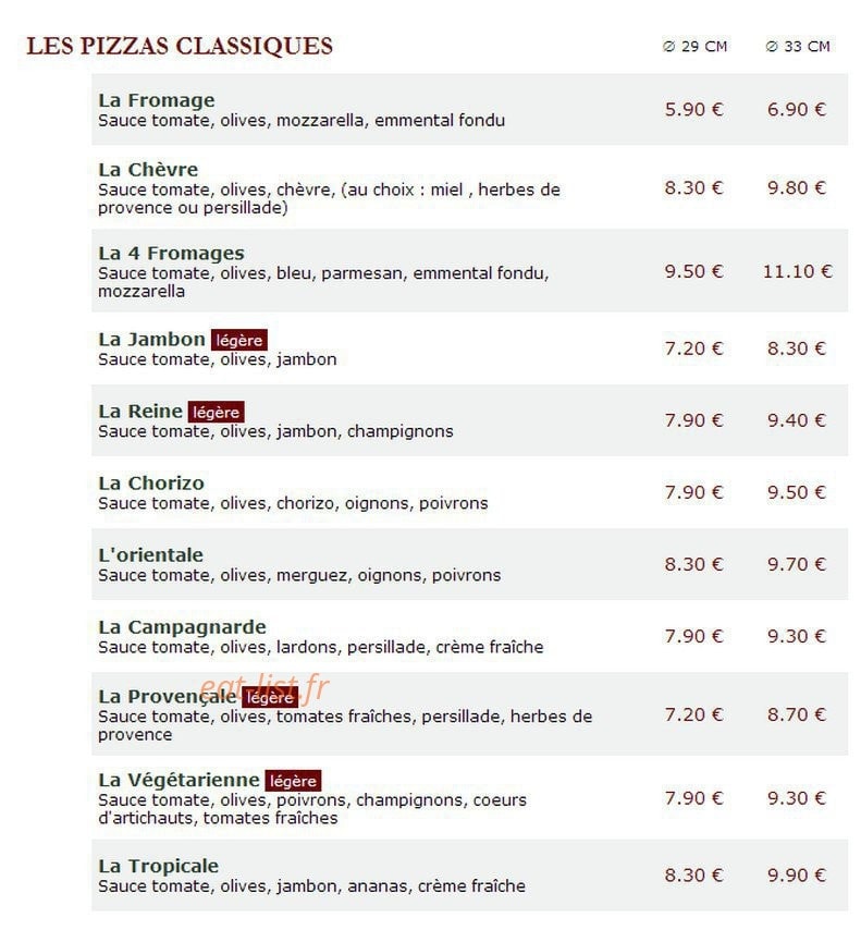 Le Kiosque à Pizzas — carte page 1