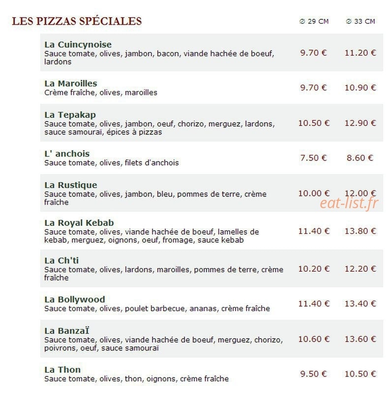 Le Kiosque à Pizzas — carte page 3