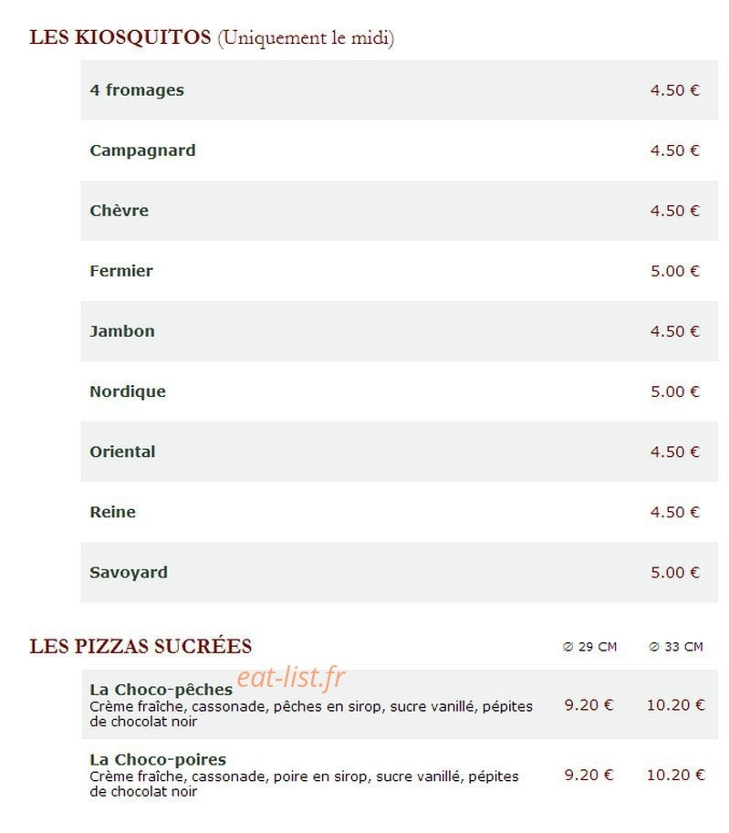 Le Kiosque à Pizzas — carte page 5