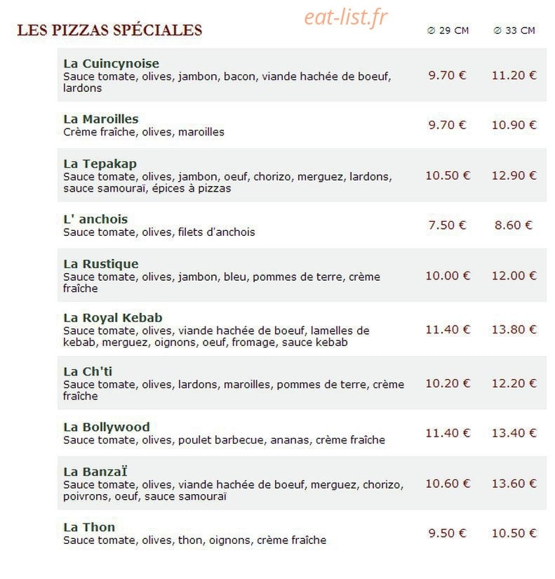 Le Kiosque à Pizzas — carte page 4