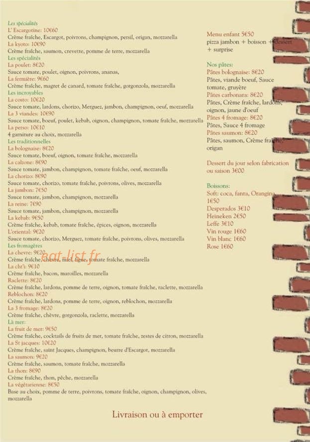 Carte et menu de Pizzéria Rodriguez à Neuville Saint Remy — Les pizzas