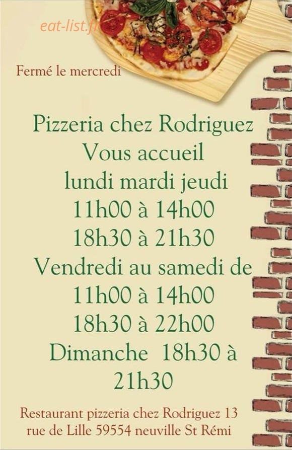 Carte et menu Pizzéria Rodriguez Neuville Saint Remy