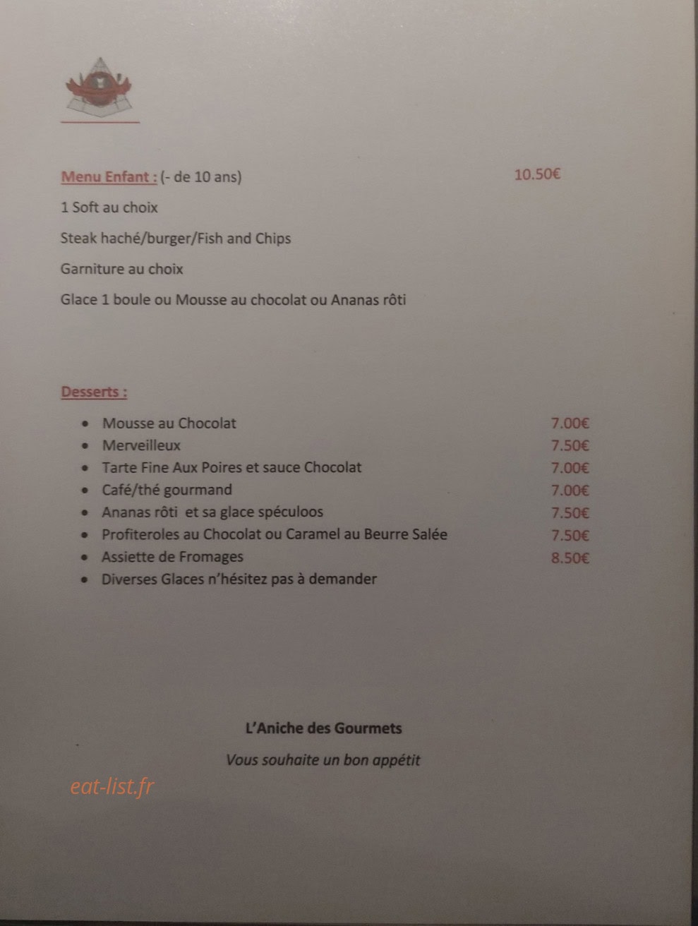 L'aniche des gourmets — carte page 3