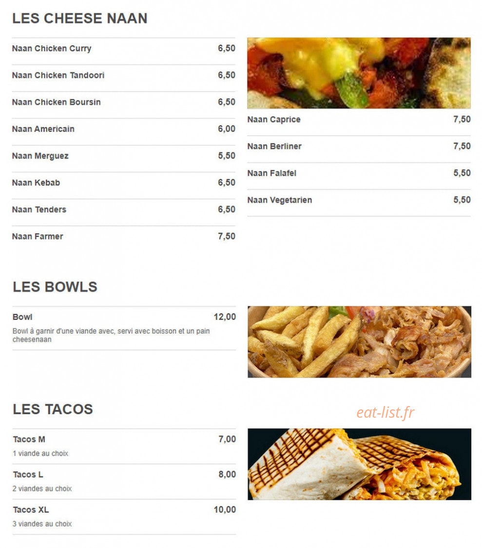 O’naan Tacos — carte page 1
