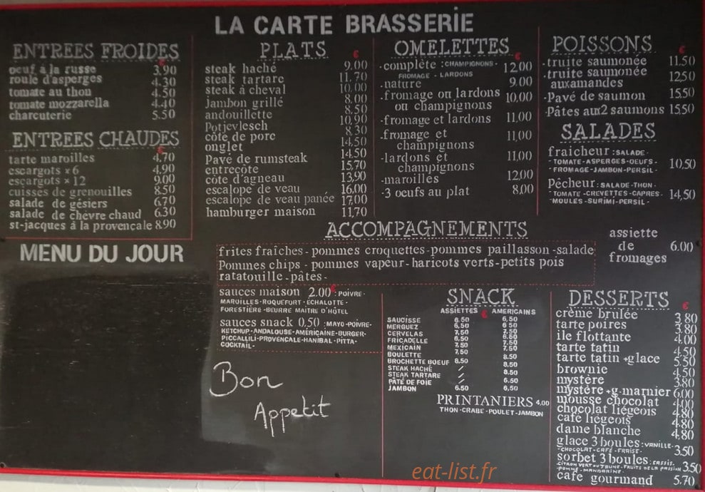 Brasserie de la Place — carte page 1