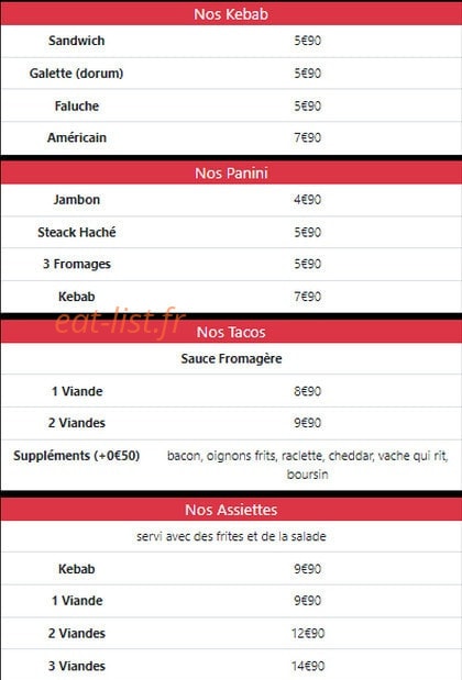 Friterie de la place — carte page 2