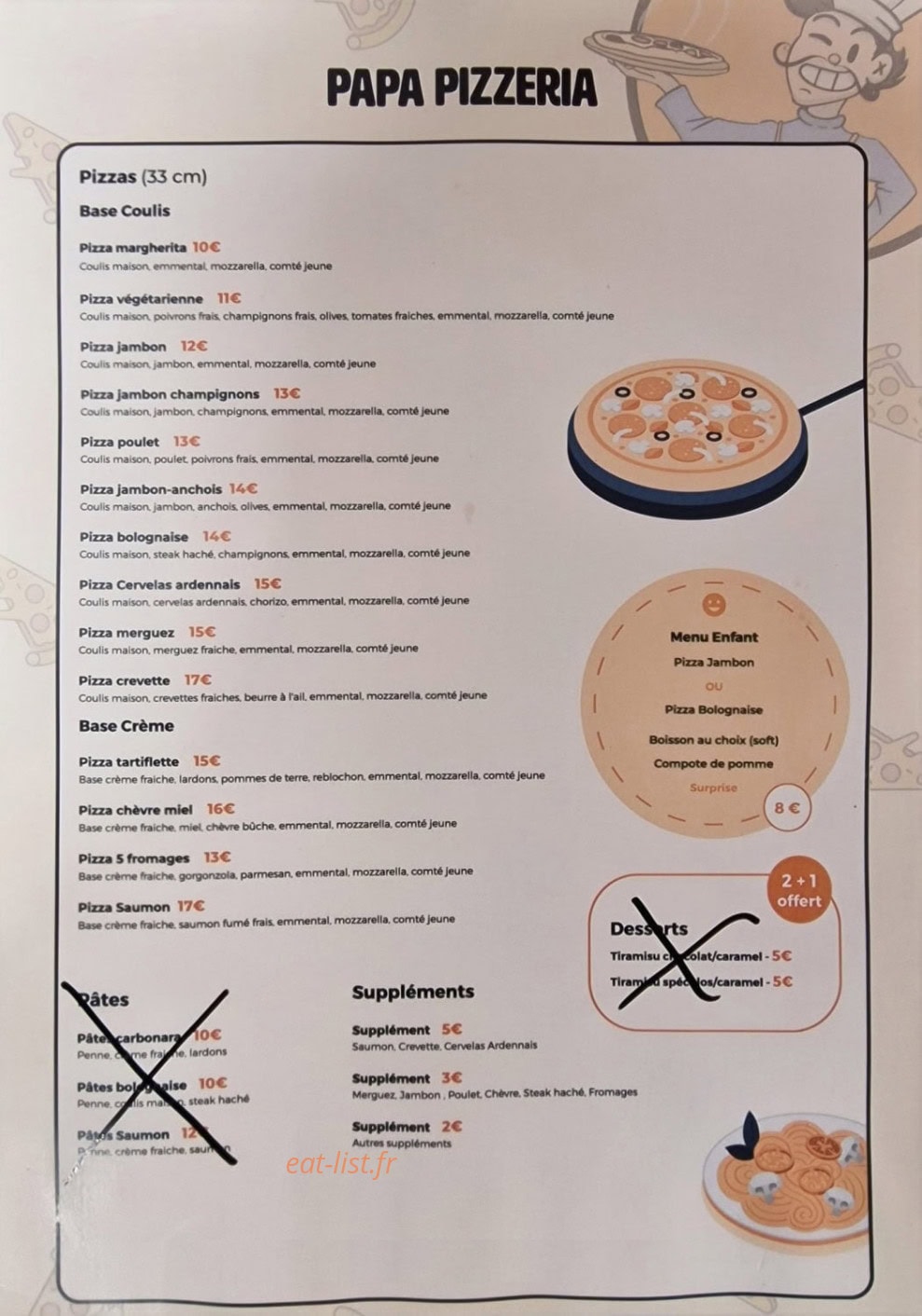 Papa Pizzeria — carte page 1