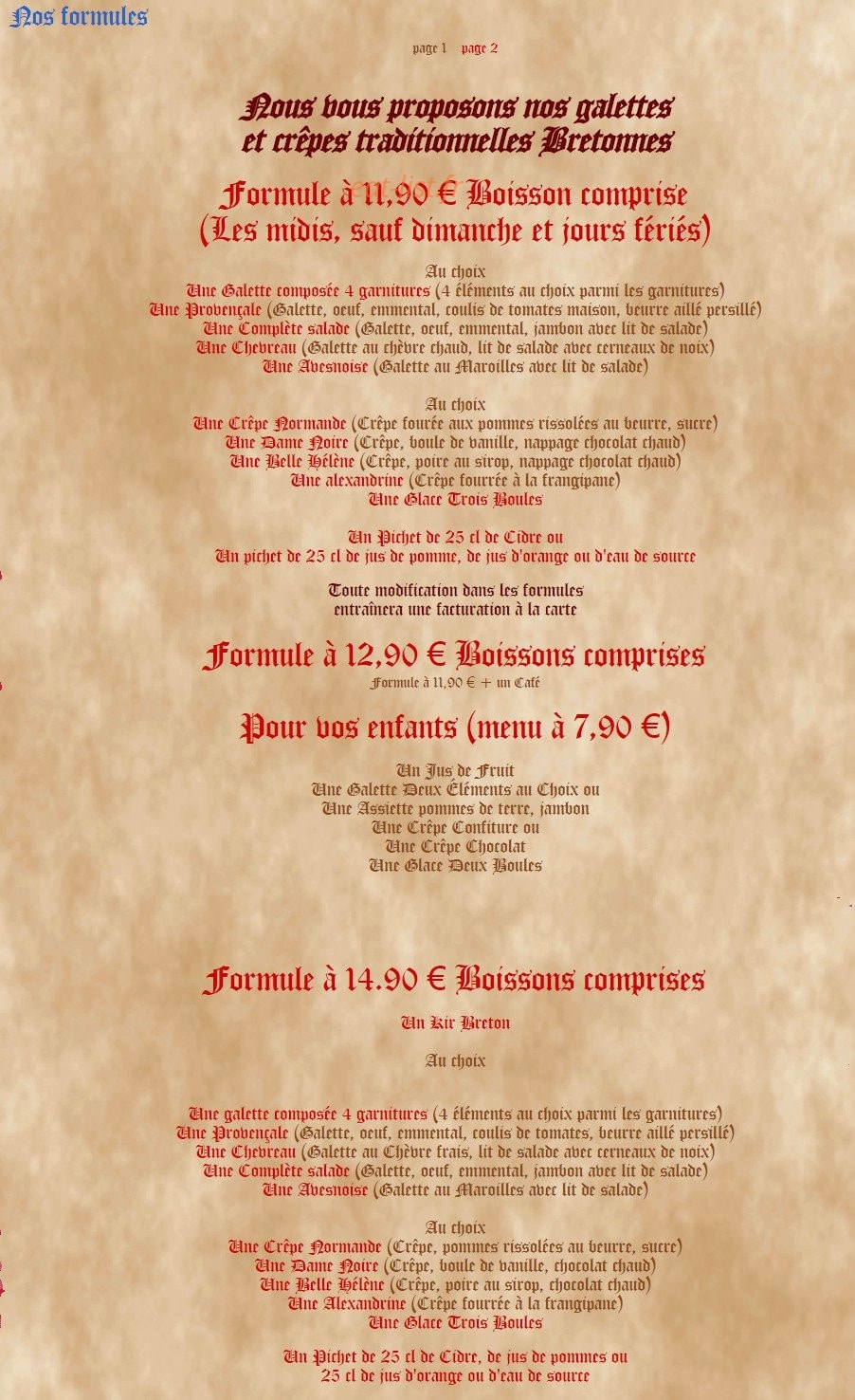 Crêperie Bretonne — carte page 1