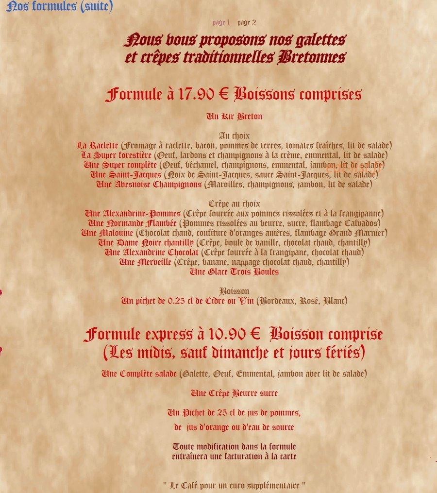 Crêperie Bretonne — carte page 2