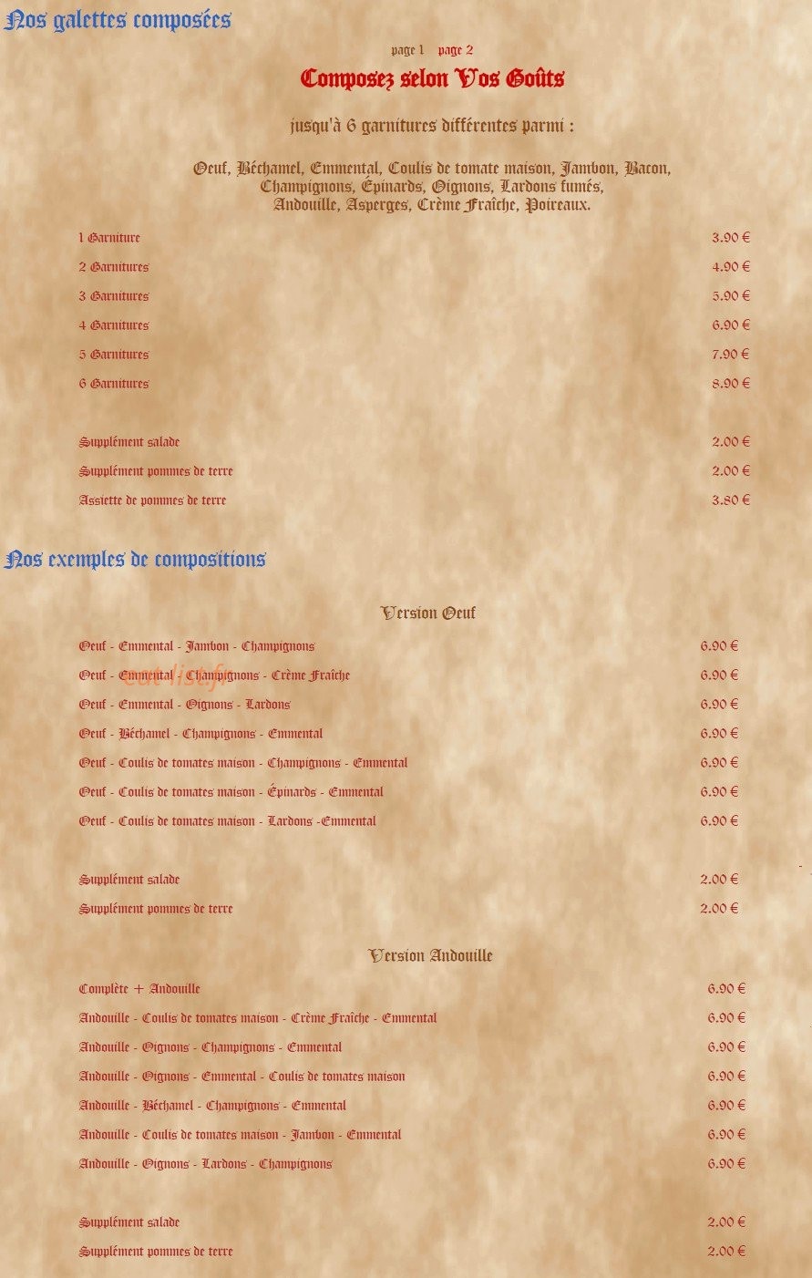 Crêperie Bretonne — carte page 3
