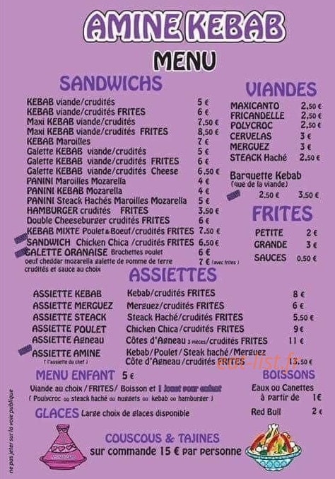 Amine Kebab — carte page 2
