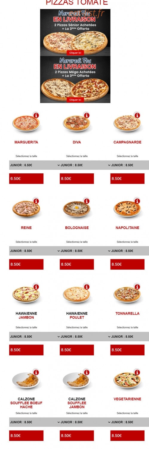 Bella food — carte page 1