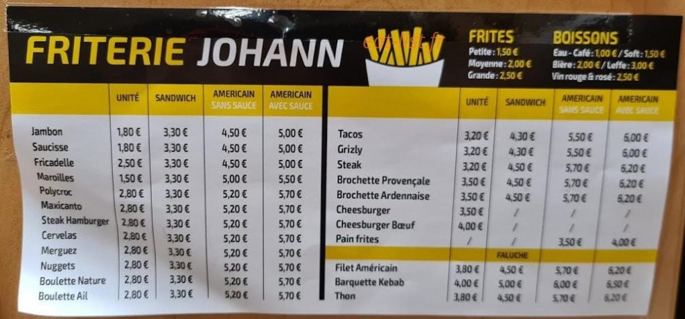 Chez Johan — carte page 1