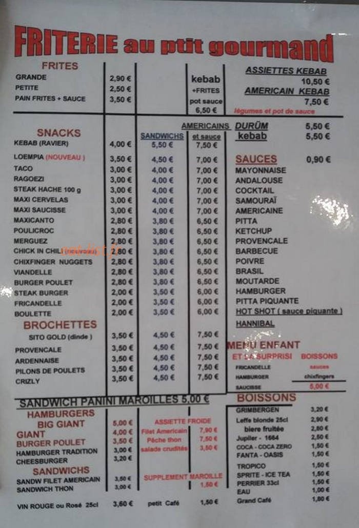 Friterie au petit gourmand — carte page 1