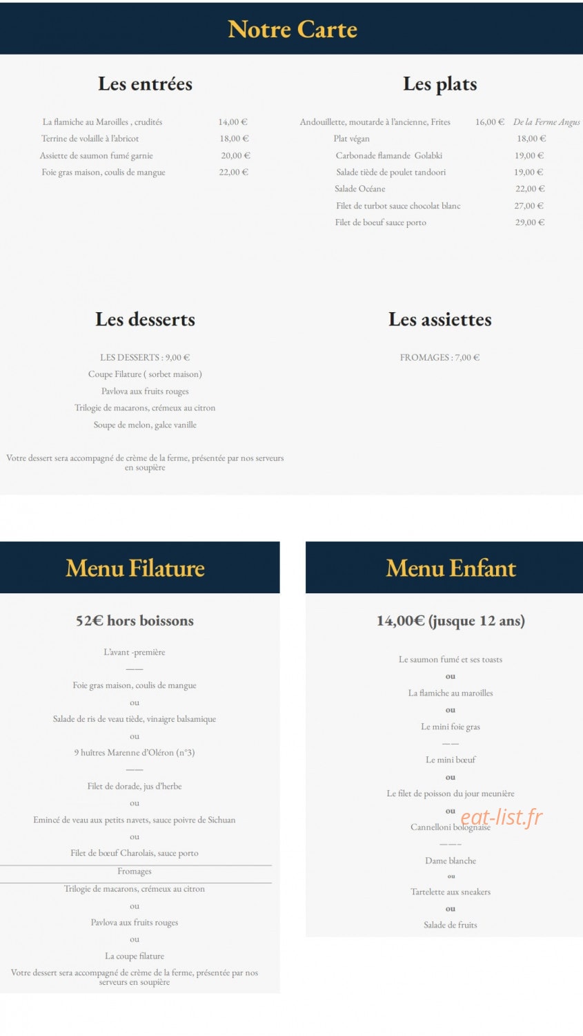 La Filature — carte page 1