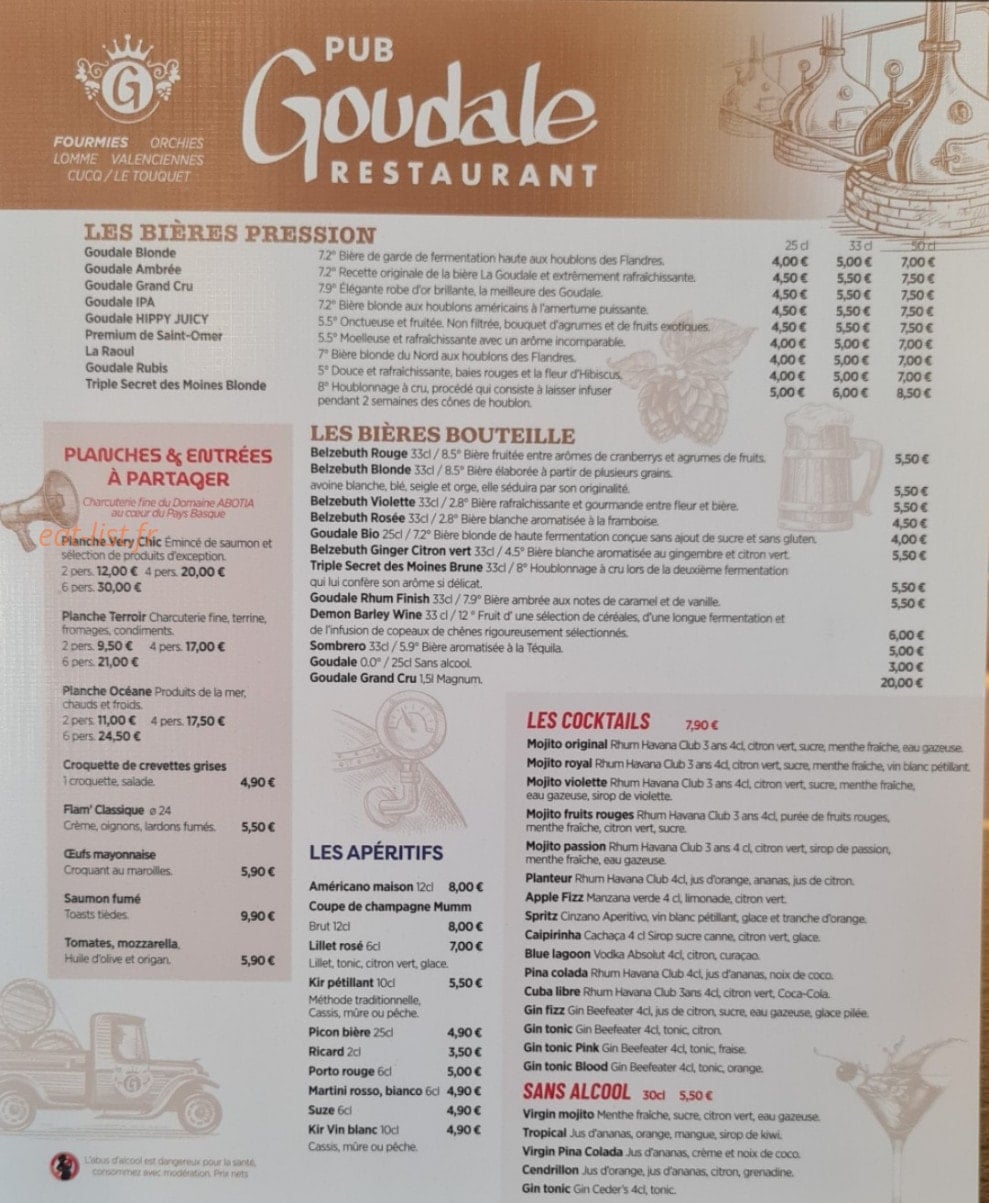 Pub Goudale — carte page 1