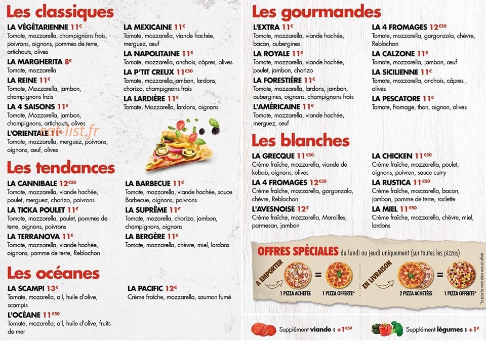 Carte et menu de Au p'tit creux à Aulnoye Aymeries — Pizzas