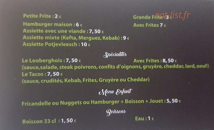 Friterie looberghoise — carte page 2