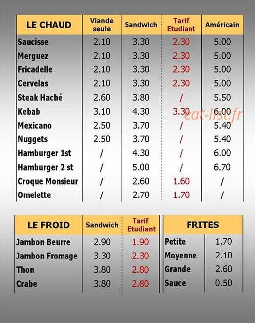 La paus'frite — carte page 1