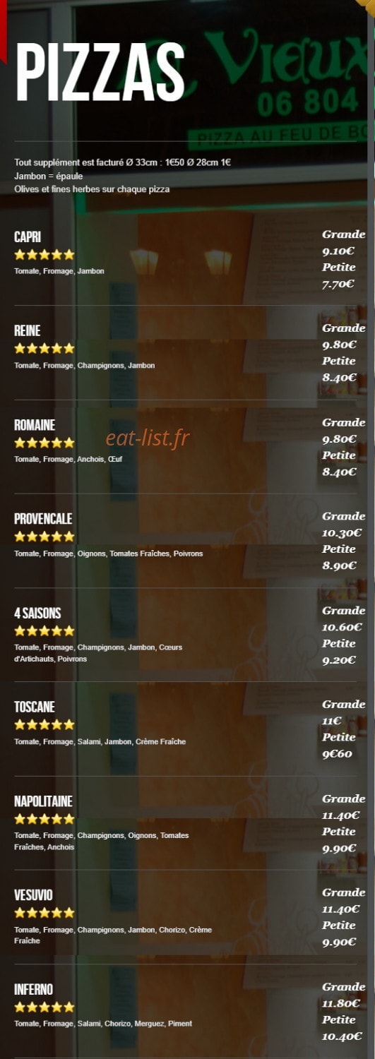 Carte et menu de Le Vieux Fournil à Merville — Les pizzas