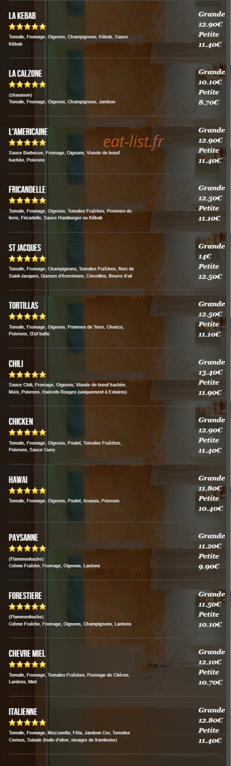 Carte et menu de Le Vieux Fournil à Merville — Les pizzas (suite)