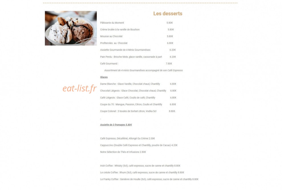 Restaurant Au 70 — carte page 2