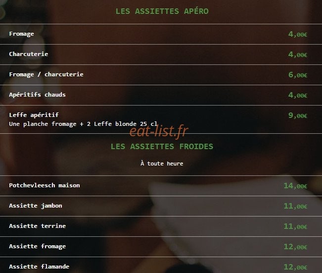 Carte et menu de Bij t' Kleintje chez la p'tite à Cassel — Les assiettes