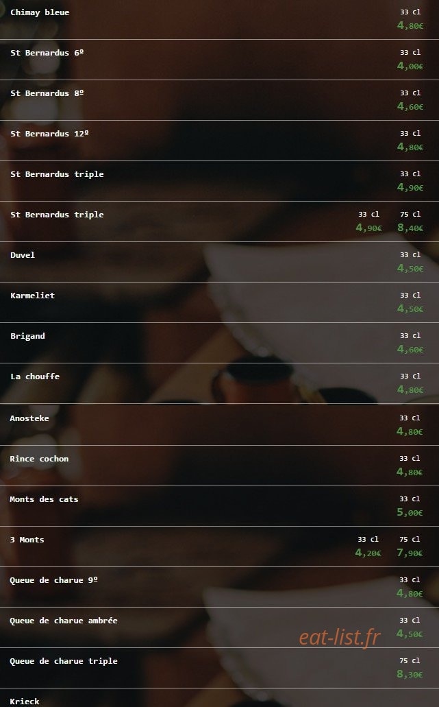 Carte et menu de Bij t' Kleintje chez la p'tite à Cassel — Les autres bières