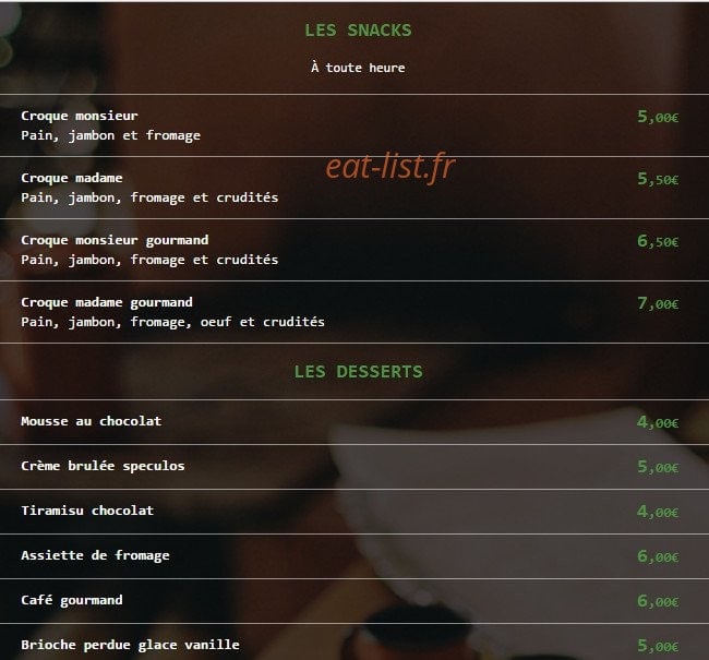 Carte et menu de Bij t' Kleintje chez la p'tite à Cassel — Les snacks et desserts
