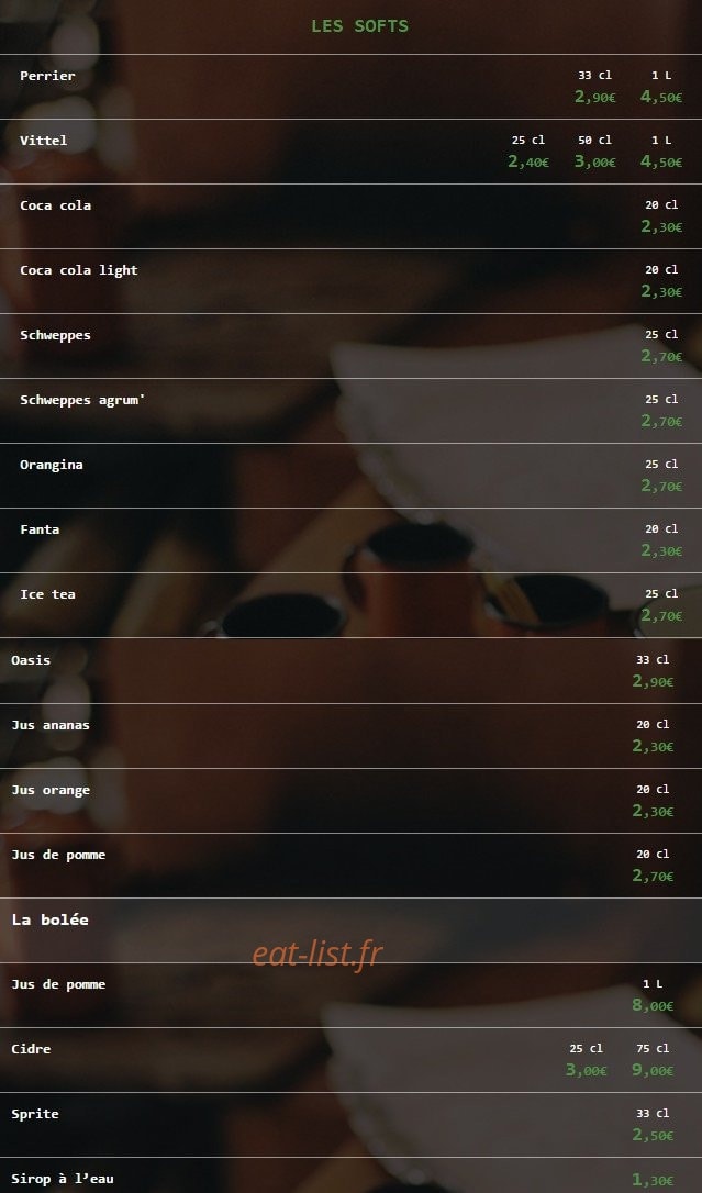 Carte et menu de Bij t' Kleintje chez la p'tite à Cassel — Les softs